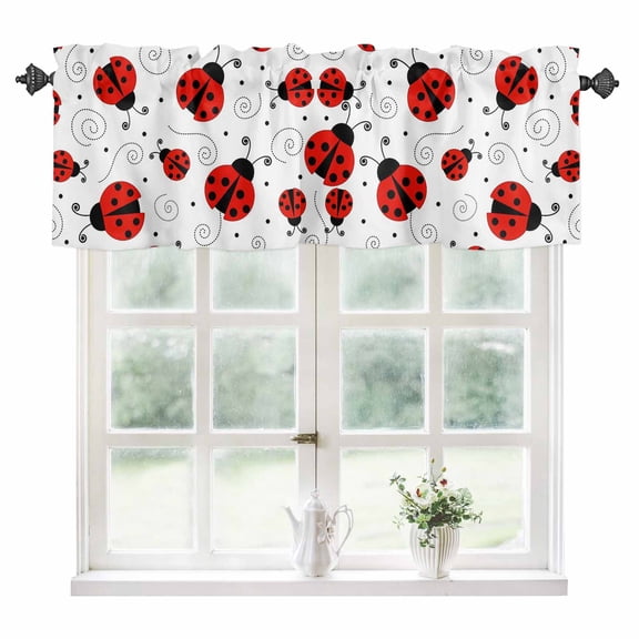 Ladybug Kitchen Valances for Windows 42x18 Inch Kitchen Curtains Valances Rod Pocket Cartoon Red Black Dots Animals Modern Simple Bathroom Window Valances for Window Treatment Decor