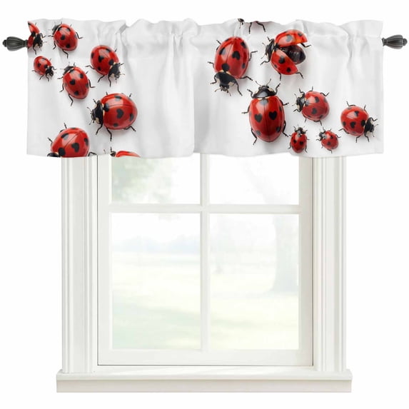 Ladybug Kitchen Valances for Windows, Red Black Vintage Bathroom Window Valances 54x18 Inch Rod Pocket Window Treatments Valance Curtains for Living Room Bedroom Decor