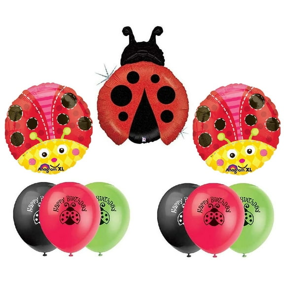 Ladybug Lady Bug Polka Dots Birthday Party 11 Piece Mylar and Latex Balloons Set Kit