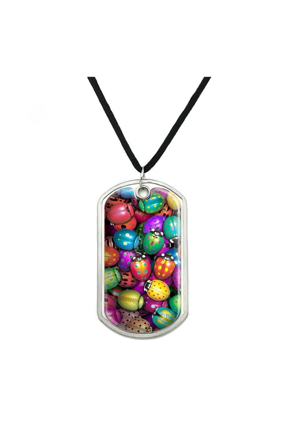 Ladybug Lady Bug Rainbow Military Dog Tag Pendant Necklace with Cord
