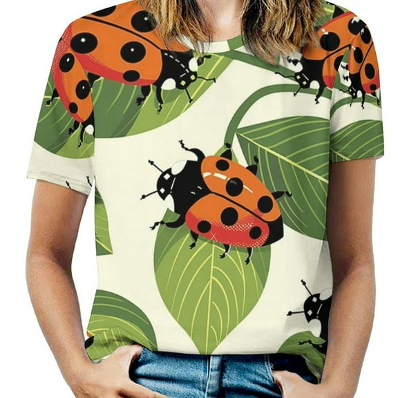Ladybug Leaf Print(1)-2 Women's Short Sleeve Tops Casual Blouses T Shirt