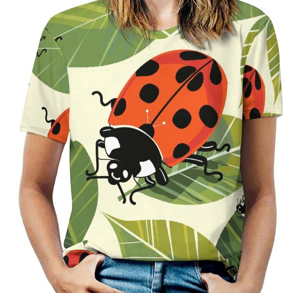 Ladybug Leaf Print-3 Women's Short Sleeve Tops Casual Blouses T Shirt