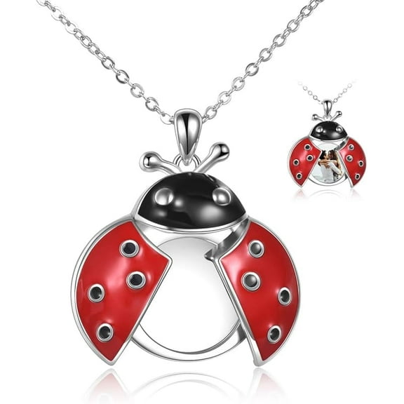 Ladybug Locket Necklace Sterling Silver Cute Ladybug Jewelry that Holds Pictures for Women Gifts