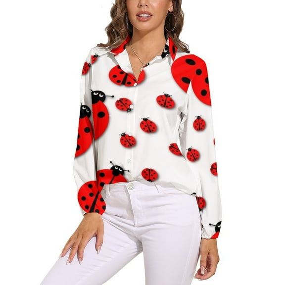 Ladybug Long Sleeve Blouse Woman Streetwear Casual Shirts Summer Oversize Woman Streetwear Clothing Birthday Present
