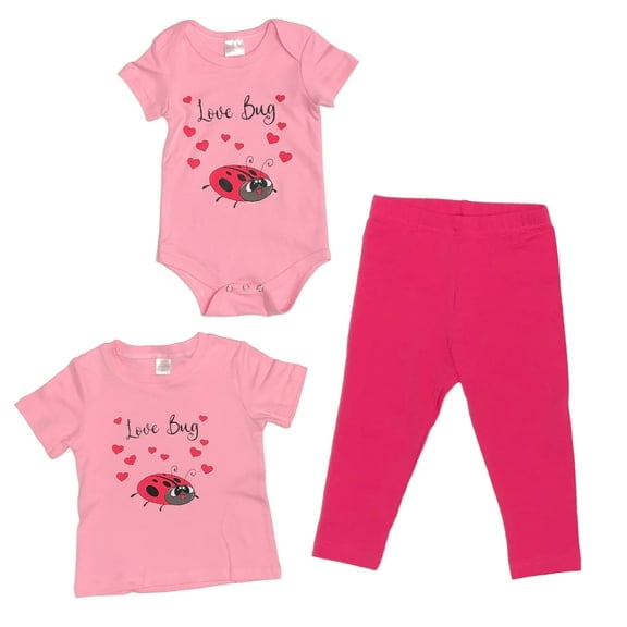 Ladybug Love Bug- Baby Girl 2-Piece Clothing Set | Onesie Bodysuit or T-shirt with matching Leggings | Short Sleeve | Cotton | Baby Shower Gift | 0-36 months