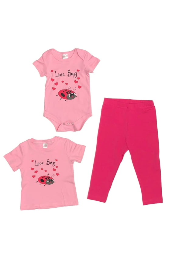 Ladybug Love Bug- Baby Girl 2-Piece Clothing Set | Onesie Bodysuit or T-shirt with matching Leggings | Short Sleeve | Cotton | Baby Shower Gift | 0-36 months