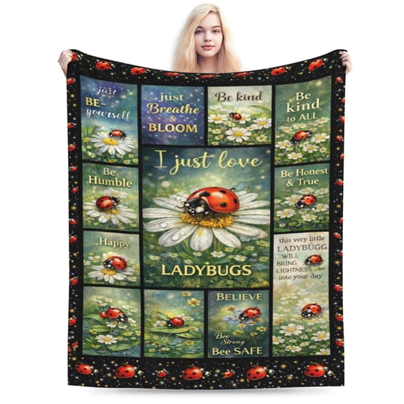 Ladybug Lover Gift Throw Blanket Ladybug Daisy Pattern Blanket Inspirational Nature Cozy Soft Home Decor Gift for Garden Lovers 50x40