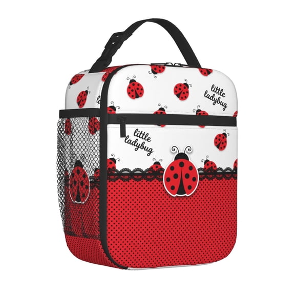 Ladybug Lunch Box, Durable Outdoor Red Spotted Bug Insulated Bag, Reusable Thick Lining Thermal Bento Pack, Practical Handheld Container For Camping