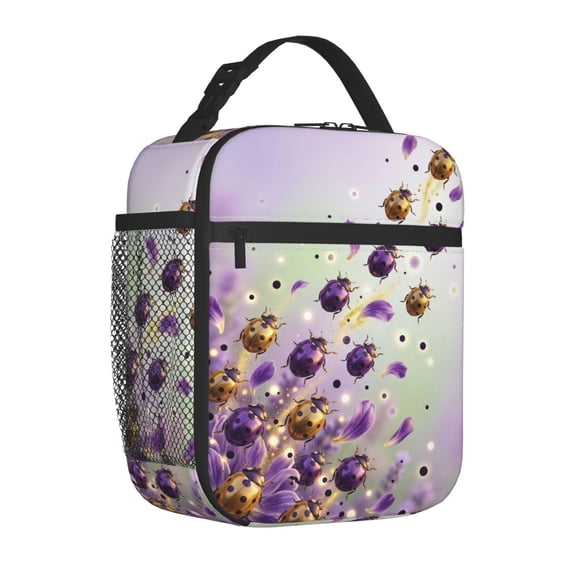 Ladybug Lunch Box, Heavy-Duty Insect Print Insulated Meal Tote, Reusable Rugged Thermal Bento Container, Durable Portable Cooler Case For Construction Site