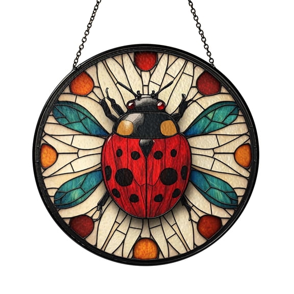 Ladybug Nature Bug Stained Glass Window Hanging Suncatcher, Bright Home Decor Gift