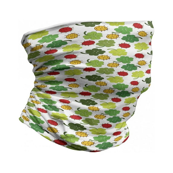 Ladybug Neck Gaiter, Clover Leaves Floral, Unisex, Multicolor, by Ambesonne