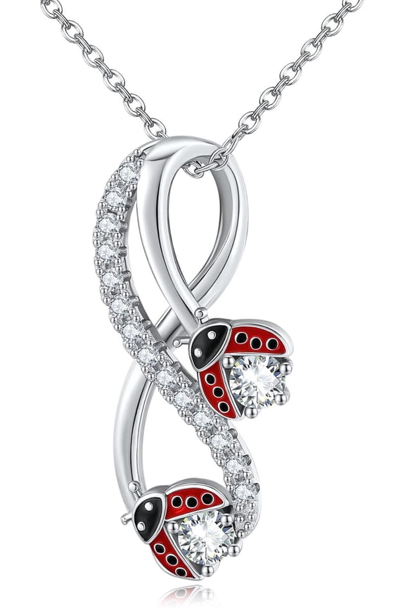 Ladybug Necklace Sterling Silver Infinity Necklace Lady Bug Animal Jewelry for Women Mom