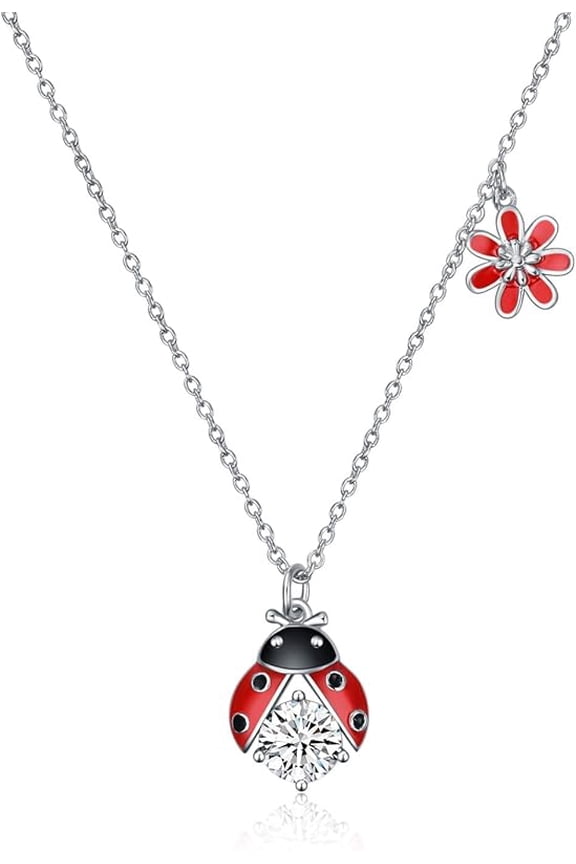 Ladybug Necklace for Women Sterling Silver Ladybug Jewelry Gifts for Mother Daughter
