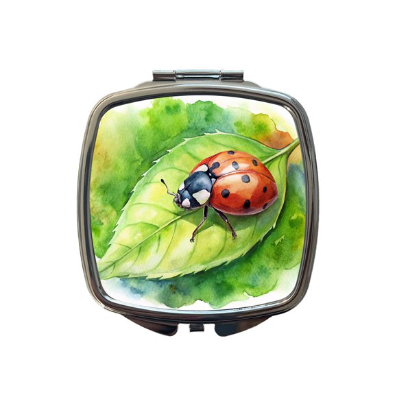 Ladybug On Leaf Watercolor Travel Makeup Handbag Purse Small Pocket Compact Mirror