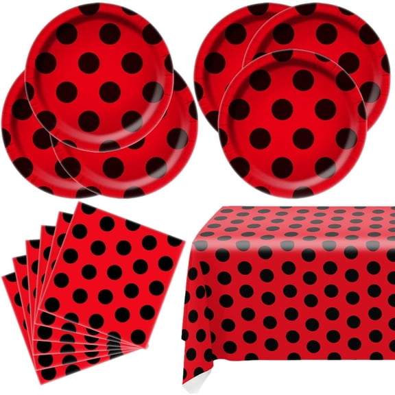 Ladybug Party Tableware Sets,20 Plates and 20 Napkins and Tablecloth 87 '' x 52 '',Ladybug Theme Party Decorate Supplies