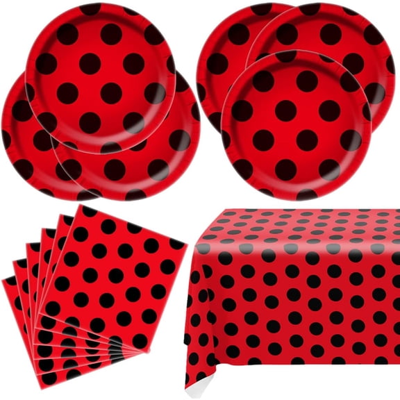 Ladybug Party Tableware Sets,20 Plates and 20 Napkins and Tablecloth87 '' x 52 '',Ladybug Theme Party Decorate Supplies