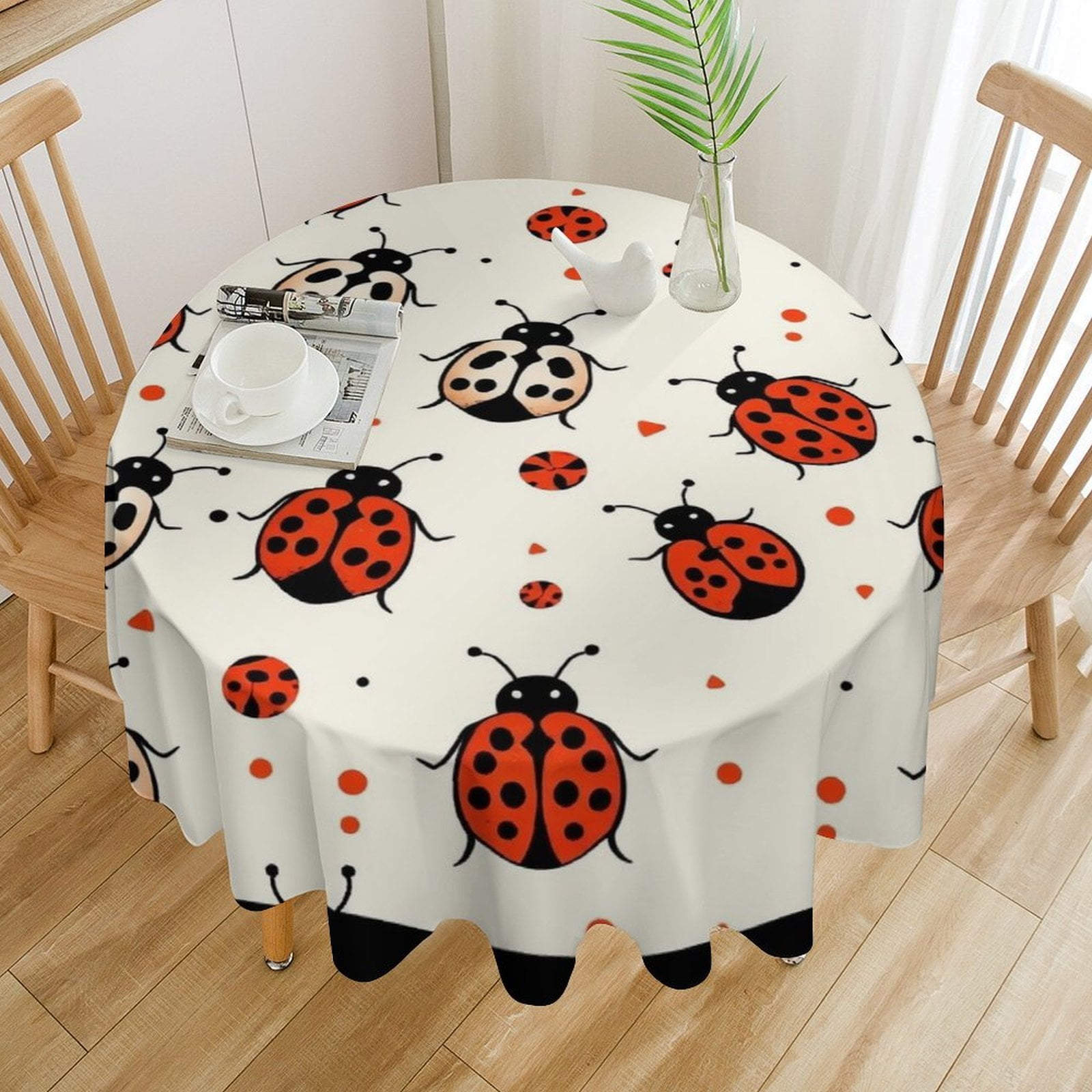 Ladybug Pattern Background Table Cloth Round PVC Wedding Kitchen Dining ...