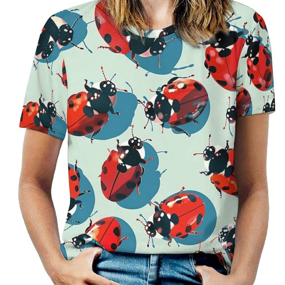 Ladybug Pattern Print(1)-3 Women's Short Sleeve Tops Casual Blouses T Shirt