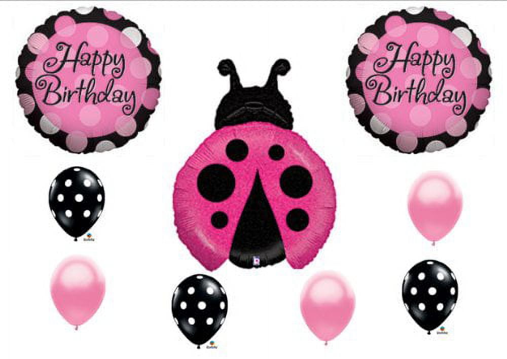 ANAGRAM / QUALATEX Ladybug Pink Black Magenta Happy Birthday Party Balloon Decorating Kit Set