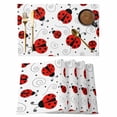 thumbnail image 1 of Ladybug Placemats Set of 12 Cartoon Red Black Dots Animals Modern Simple Place Mats Indoor Wipeable Table Mats Washable Cloth Dining Table Placemats for Kitchen Holiday Party Home Decor 13x19 Inch, 1 of 9