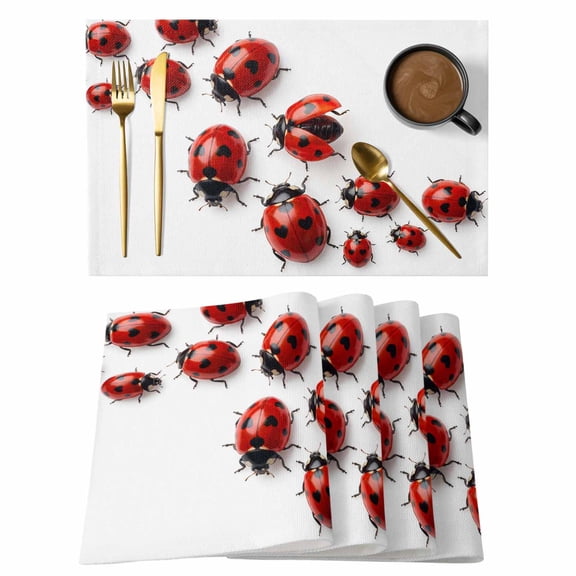 Ladybug Placemats Set of 4 Red Black Animals Vintage Place Mats Indoor Wipeable Table Mats Washable Cloth Dining Table Placemats for Kitchen Holiday Party Home Decor 13x19 Inch