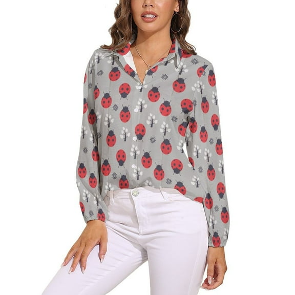Ladybug Plant Long Sleeve Blouse Woman Streetwear Casual Shirts Summer Oversize Woman Streetwear Clothing Birthday Present