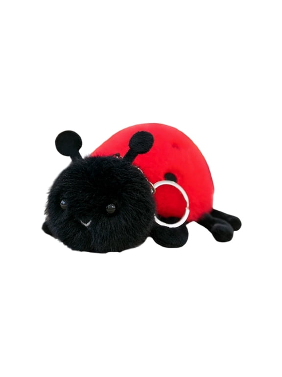 Ladybug Plush Keychain, Cute Red and Black Stuffed Animal Charm Key Ring for Women