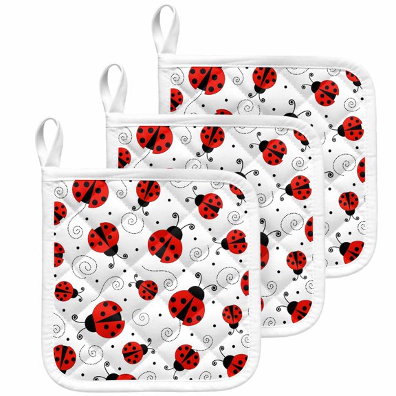 Ladybug Pot Holders for Kitchen Heatproof Potholder, 3 Pack Cartoon Red Black Dots Animals Modern Simple Hot Pads Multipurpose Oven Pads Cloth Potholders Trivet for Cooking Baking