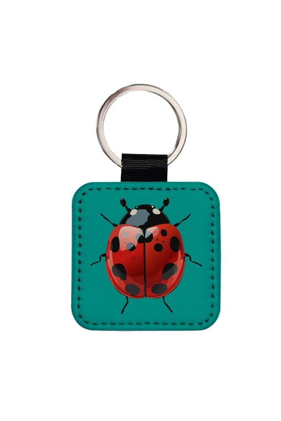 Ladybug Pretty Faux Leather Square Keychain
