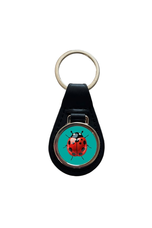 Ladybug Pretty Metal Black Leather Keychain