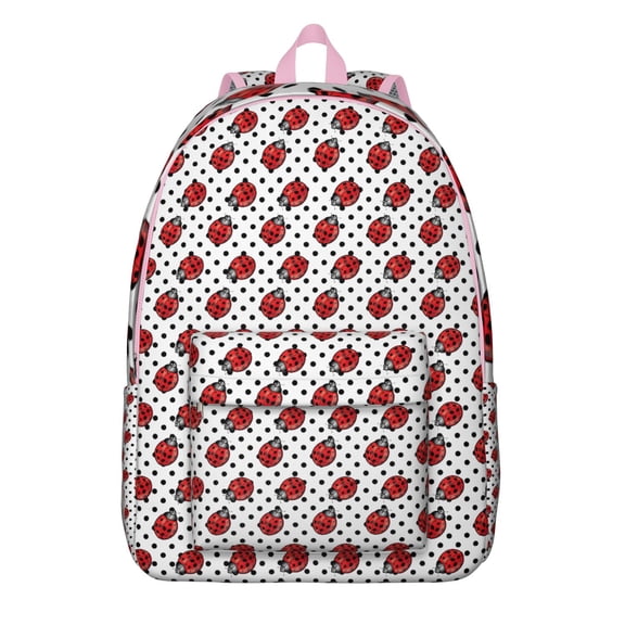 Ladybug Print Backpack – Cute Cartoon Ladybird Pattern Bookbag with Polka Dots for Garden and Nature Lovers