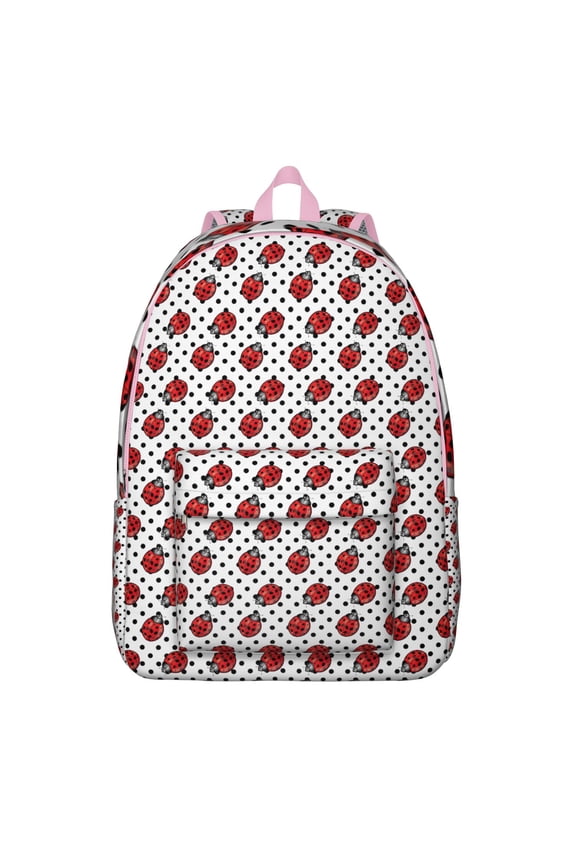 Ladybug Print Backpack – Cute Cartoon Ladybird Pattern Bookbag with Polka Dots for Garden and Nature Lovers