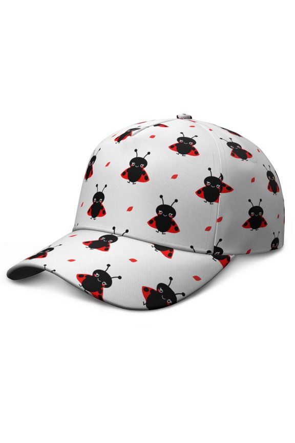 Ladybug Print Baseball Cap - Adjustable Snapback Hat with Curved Brim for Sun Protection