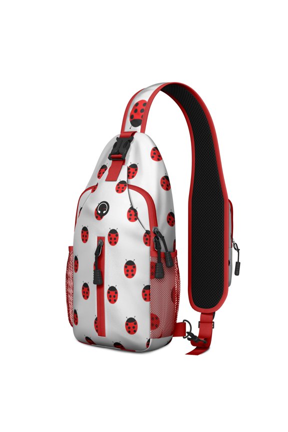 Ladybug Print Sling Backpack, Lightweight Crossbody Daypack with Cute Red Polka Dot Ladybird Cartoon Pattern, Garden Nature Insect Design, Anti-theft Travel Bag for Daily Commute, Outdoor, Gym