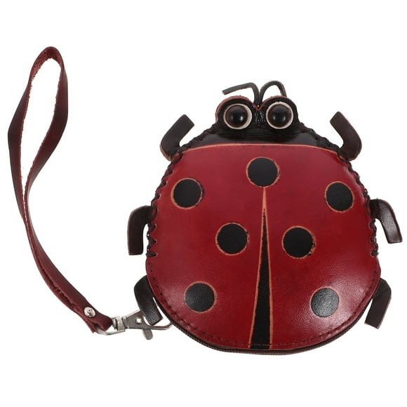 Cartoon Ladybug Coin Purse Handmade Leather Wallet for Women Portable Zipper Wallet Multi Color