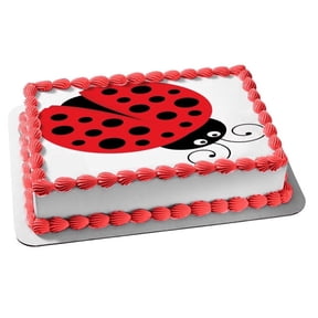 Ladybug Red Black Polka Dots Edible Image Cake Topper for Quarter Sheet Cake, By Tnct. (1 Count)