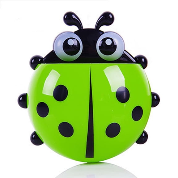 Ladybug Shape Wall Mount Toothbrush Holder with Suction Cups, Creative Bathroom Organizer for Toothpaste and Brushes, Wall Storage Cup Utility Green