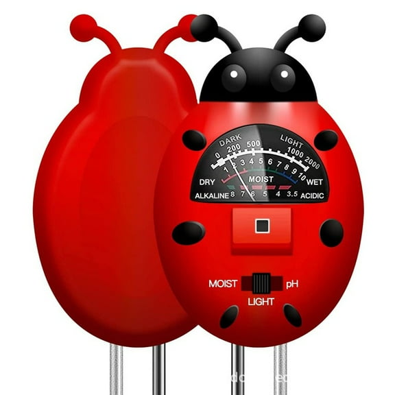 Ladybug Shaped 3-in-1 Soil Tester - Moisture, pH, Fertility Meter for Garden, Farm, Indoor & Outdoor Plants - No-Battery-Operated Soil Analysis Tool for Lawns & Houseplants