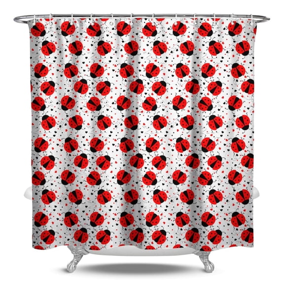Ladybug Shower Curtain, Cute Red Ladybird Insect Print Bathroom Drapes 84x72 Inch Waterproof Fade-Resistant Polyester Fabric with 12 Hooks