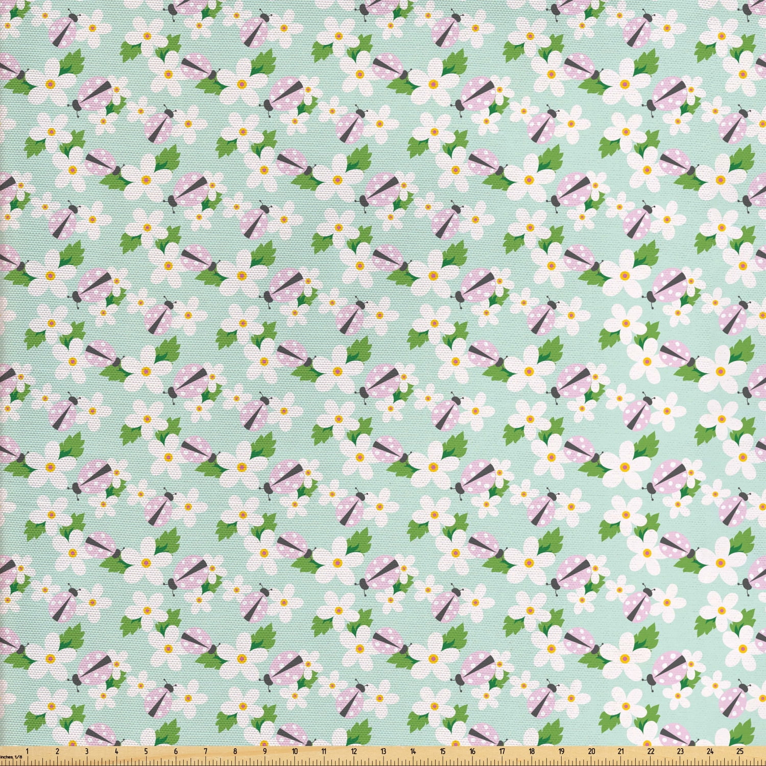 Ladybug Sofa Upholstery Fabric by the Yard, Daisies and Flying Bugs ...