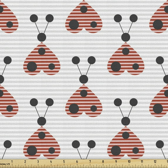 Ladybug Sofa Upholstery Fabric by the Yard, Heart Shaped Ladybug Forms Romantic Lovers Luck Pattern, Decorative Fabric for DIY and Home Accents, Charcoal Grey Pale Grey by Ambesonne