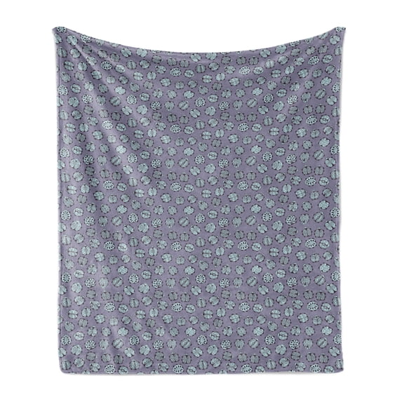 Ladybug Soft Flannel Fleece Blanket, Floral Ornamental Bugs Best of Luck Insects of Nature with Leaf Patterns, Cozy Plush for Indoor and Outdoor Use, 50" x 70", Purple Grey Pale Blue, by Ambesonne