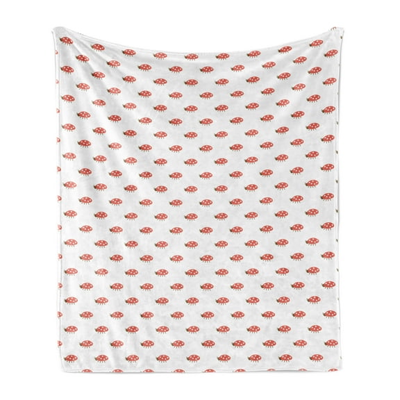 Ladybug Soft Flannel Fleece Throw Blanket, Little Bugs Playroom Kids Nursery Childish Animal Luck Baby, Cozy Plush for Indoor and Outdoor Use, 60" x 80", Dark Coral Chocolate, by Ambesonne