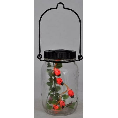 Ladybug Solar Power Lights Led, Five in the Glass Jar, Decorative, Hanger