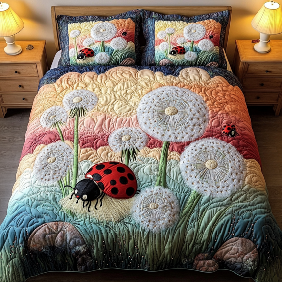 Ladybug Spring Garden Quilted Bedding Set , 3-Piece Bedding Set