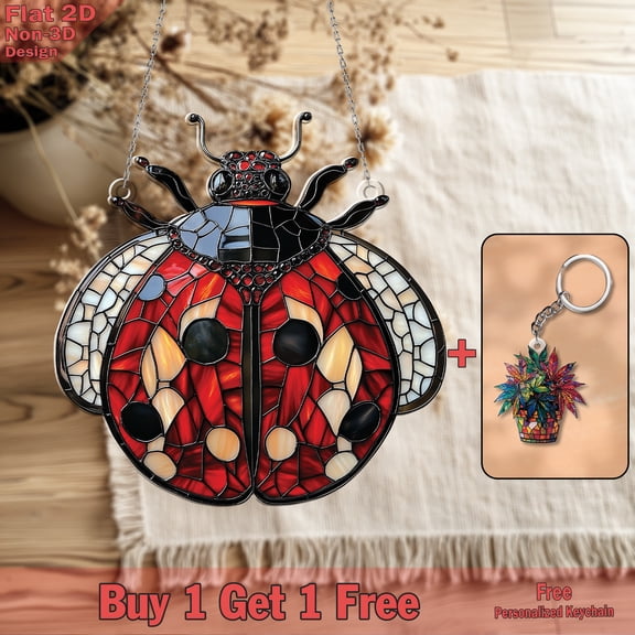 Ladybug Stained Glass Effect Acrylic Window Hanging – Adorable Sun Catcher for Home & Garden Decor – Nature-Inspired Hanging Ornament – Perfect Gift for Insect & Bug Lovers