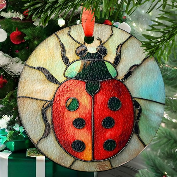 Ladybug Stained Glass SunCatcher Lady Bug Art Light Catcher Window Hanging Good Luck Protection Charm Home Decoration Bug Lover Gifts Amulet, Stained Glass Ornament 2025, Holiday