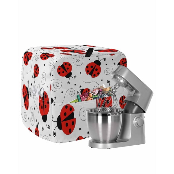 Ladybug Stand Mixer Dust Cover with Storage Pocket & Handles, Cartoon Red Black Dots Animals Modern Simple Fits All Tilt Head & Bowl Lift Kitchen Appliance Cover Organizer Bag Accessories, 6-8 Quart