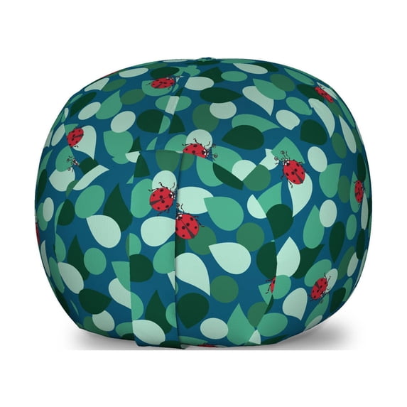 Ladybug Storage Toy Bag Chair, Luck Insects on Abstract Dots and Leaves, Stuffed Animal Organizer Washable Bag, Large Size, Multicolor, by Ambesonne