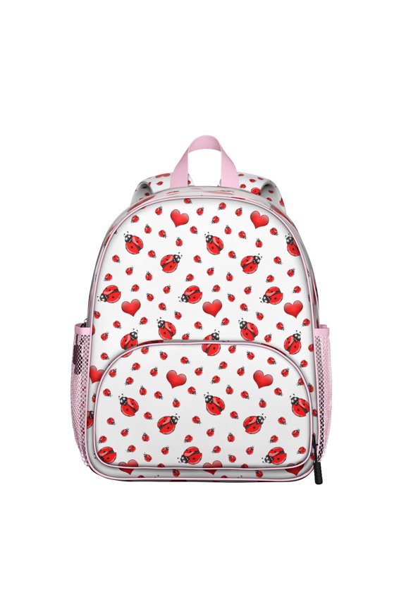 Ladybug Student Backpack – Cute Red Ladybird Cartoon Print With Polka Dot Garden Nature Insect Pattern Design